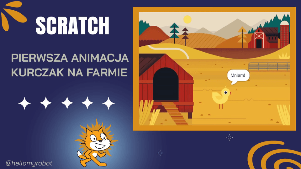 SCRATCH - pierwsza animacja. Kurczak na farmie